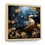 Blue and yellow duck floral Midnight Ponder - Duck Wall Art Prints