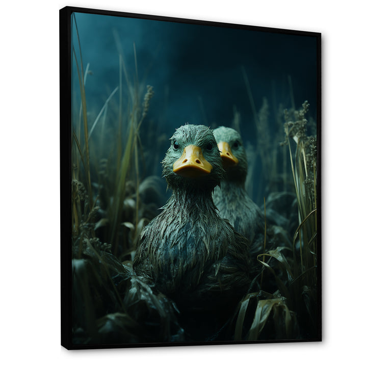 Midnight Misty Marsh duck - Duck Large Canvas Wall Art