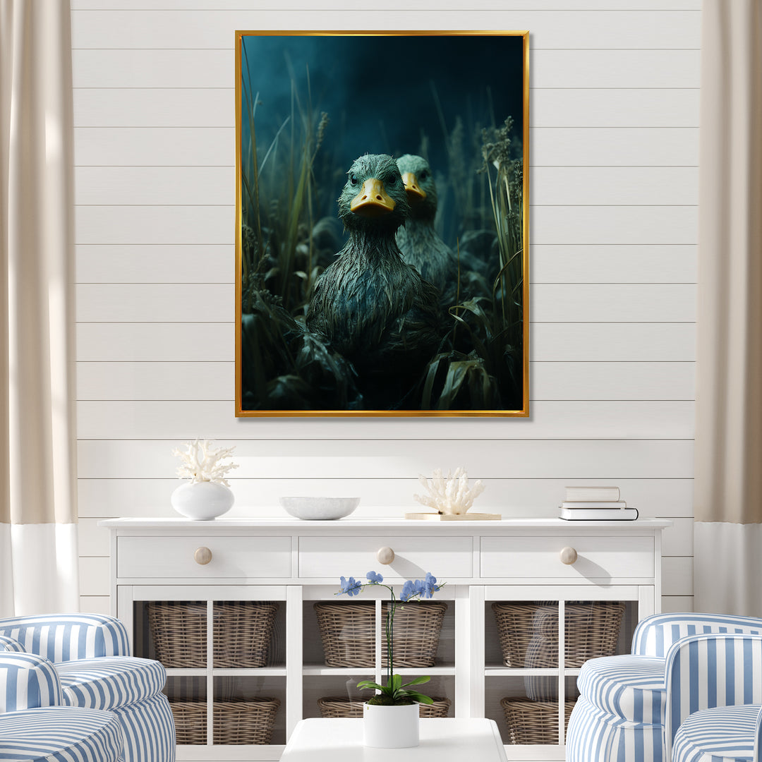 Midnight Misty Marsh duck - Duck Large Canvas Wall Art