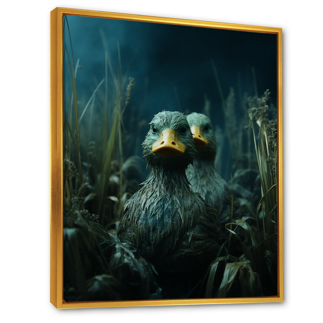 Midnight Misty Marsh duck - Duck Large Canvas Wall Art