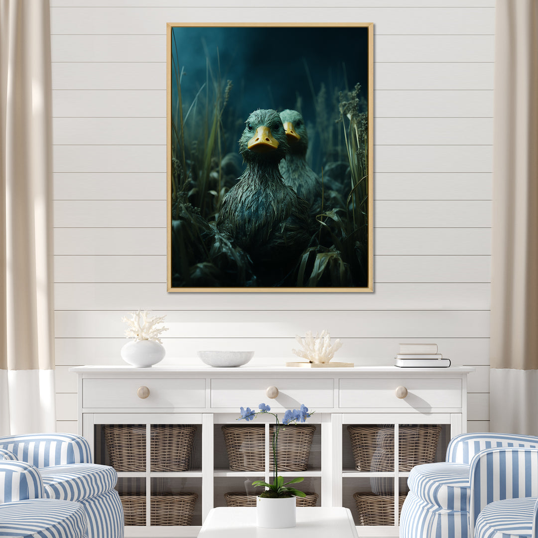 Midnight Misty Marsh duck - Duck Large Canvas Wall Art
