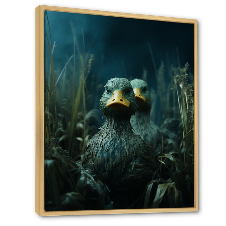 Midnight Misty Marsh duck - Duck Large Canvas Wall Art