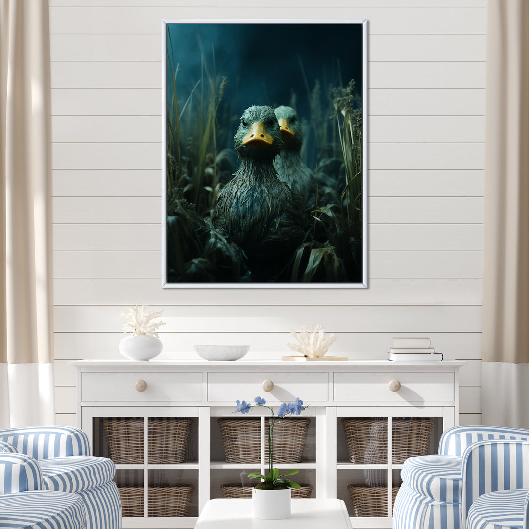 Midnight Misty Marsh duck - Duck Large Canvas Wall Art