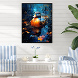 Blue and orange duck Morning Quack Lake - Duck Canvas Wall Art