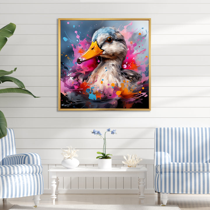 Colorful Neon duck Pond - Duck Canvas Wall Art