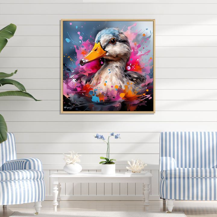 Colorful Neon duck Pond - Duck Canvas Wall Art