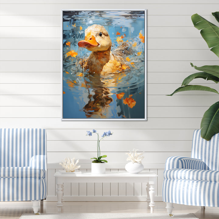 Yellow ducklings Pond Reflections - Duck Wall Art Prints
