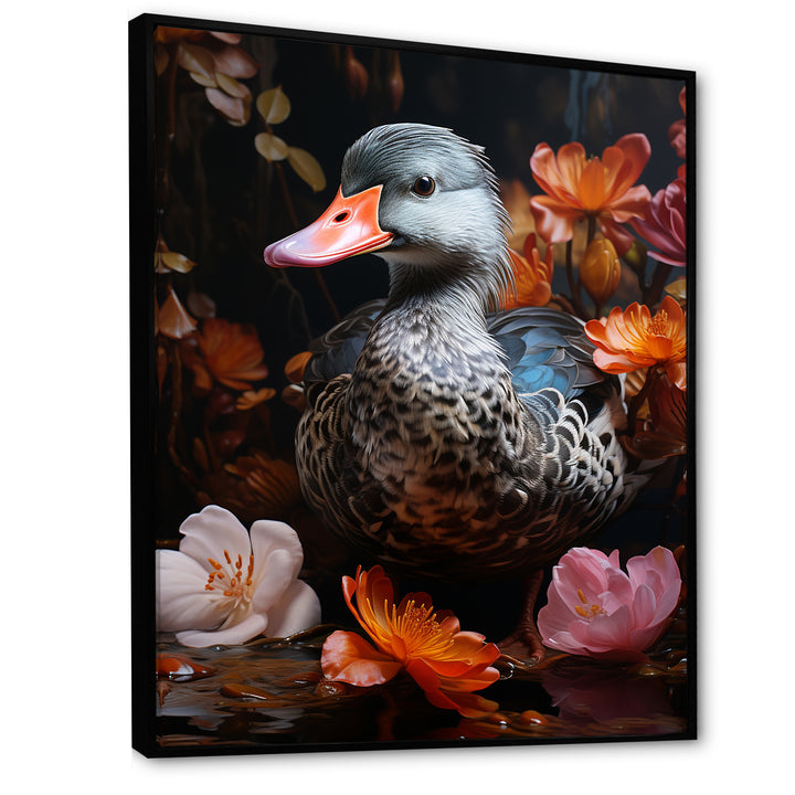 Duck s floral Shadow Diver - Duck Framed Canvas Art