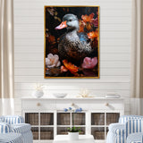 Duck s floral Shadow Diver - Duck Framed Canvas Art