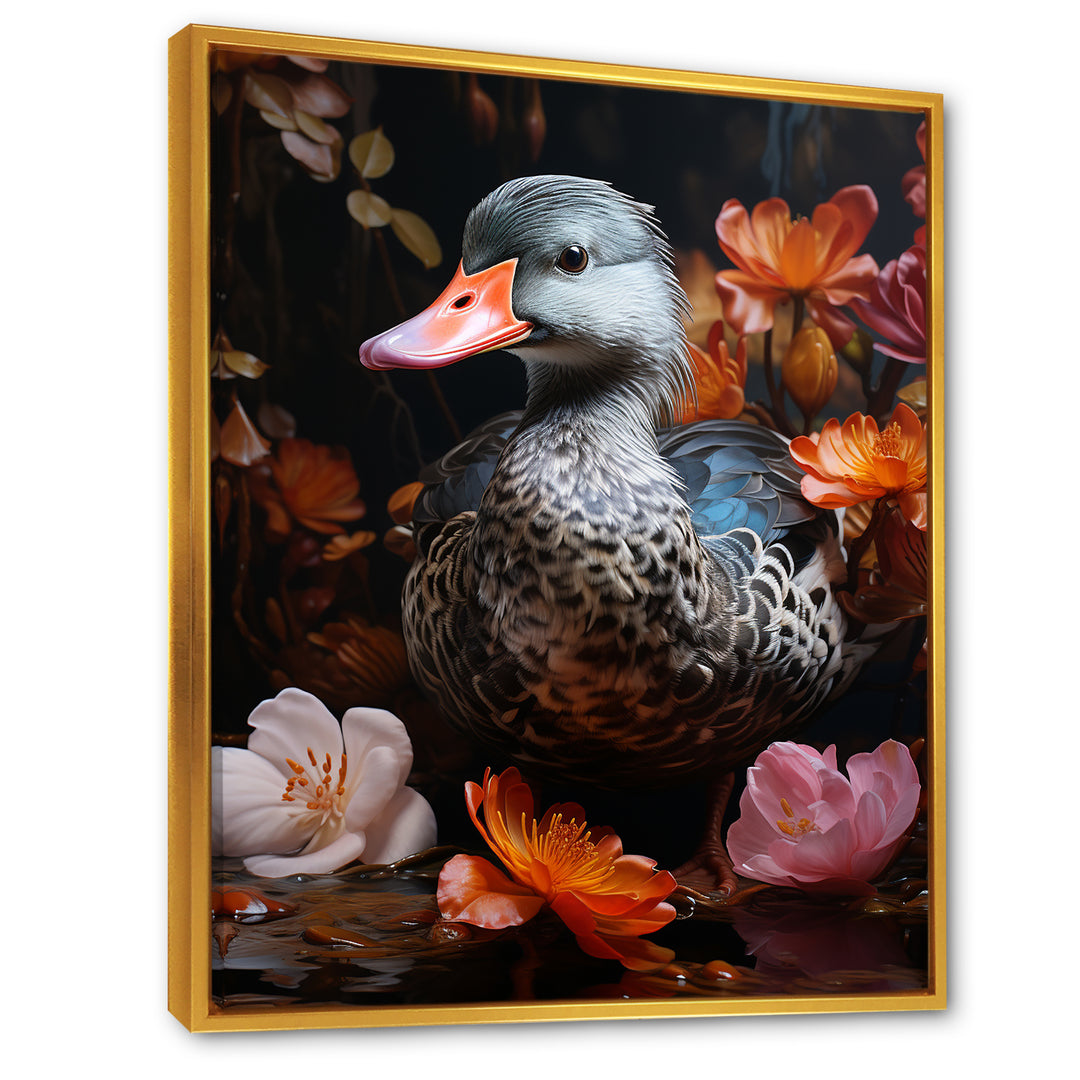 Duck s floral Shadow Diver - Duck Framed Canvas Art