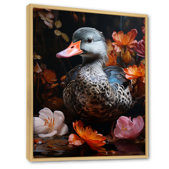 Duck s floral Shadow Diver - Duck Framed Canvas Art