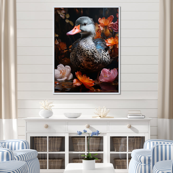 Duck s floral Shadow Diver - Duck Framed Canvas Art