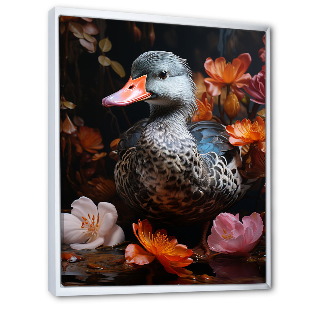 Duck s floral Shadow Diver - Duck Framed Canvas Art