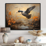 Vintage duck Flight at the pond I - Animals Canvas Wall Art