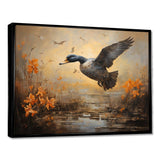 Vintage duck Flight at the pond I - Animals Canvas Wall Art