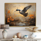 Vintage duck Flight at the pond I - Animals Canvas Wall Art