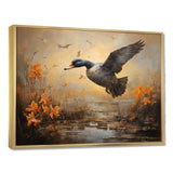 Vintage duck Flight at the pond I - Animals Canvas Wall Art