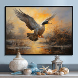 Vintage duck Flight at the pond II - Animals Canvas Wall Art