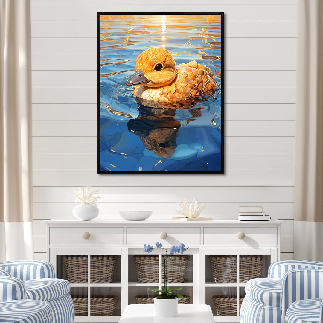 Swimming yellow duck in river - Duck Bedroom Wall Art