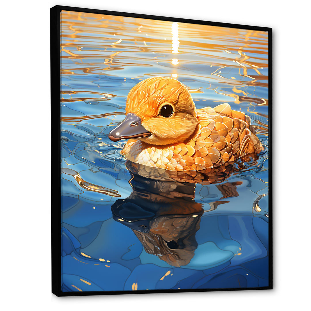 Swimming yellow duck in river - Duck Bedroom Wall Art