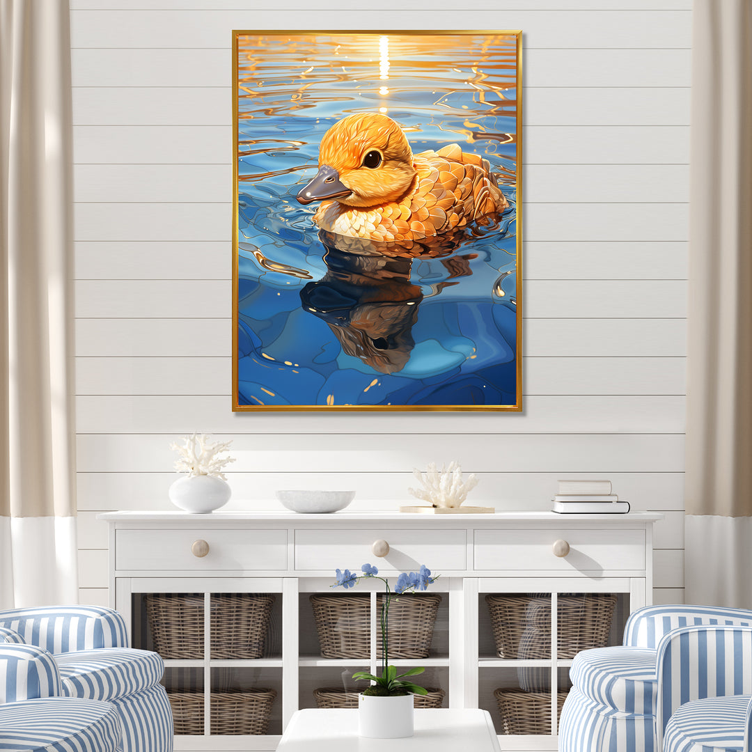 Swimming yellow duck in river - Duck Bedroom Wall Art