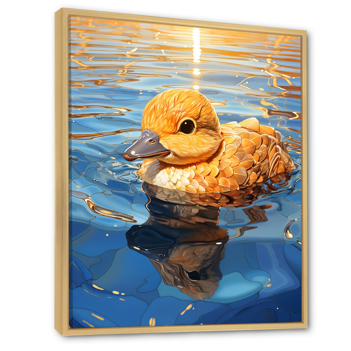 Swimming yellow duck in river - Duck Bedroom Wall Art