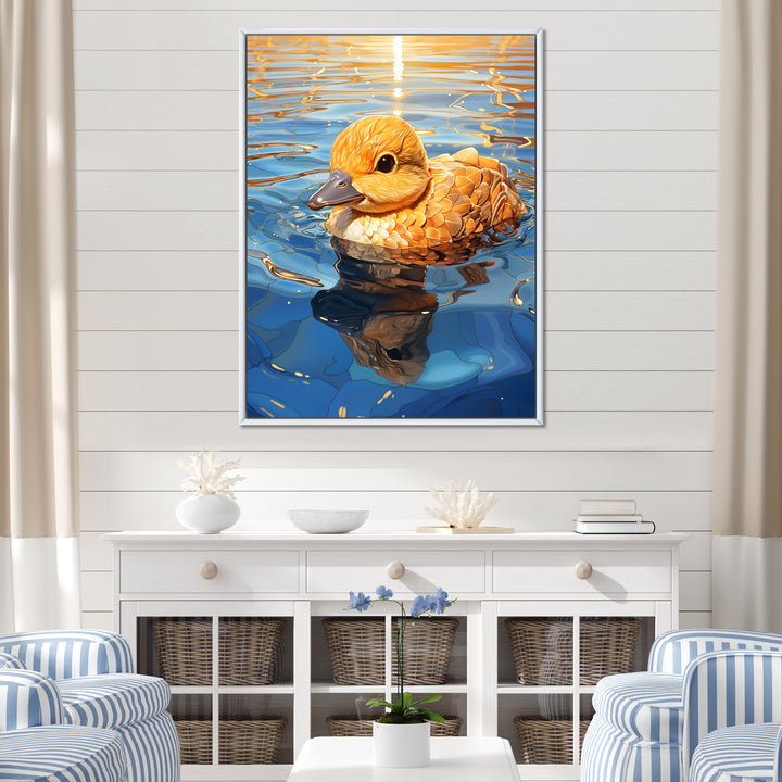 Swimming yellow duck in river - Duck Bedroom Wall Art