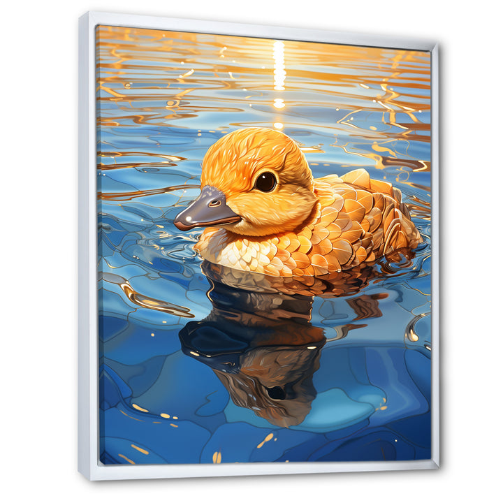 Swimming yellow duck in river - Duck Bedroom Wall Art