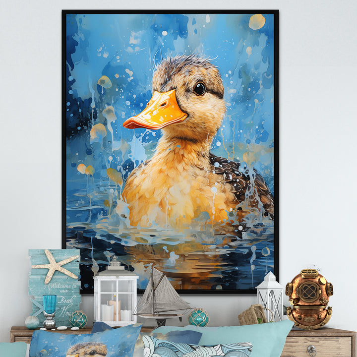 Splashing duckling wonder - Duck Canvas Wall Art