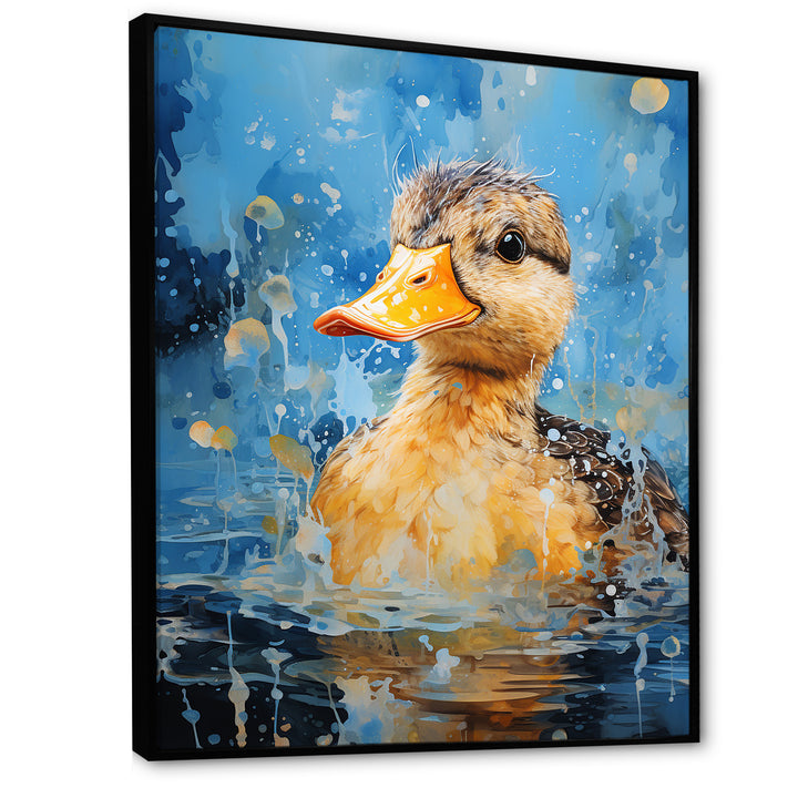 Splashing duckling wonder - Duck Canvas Wall Art