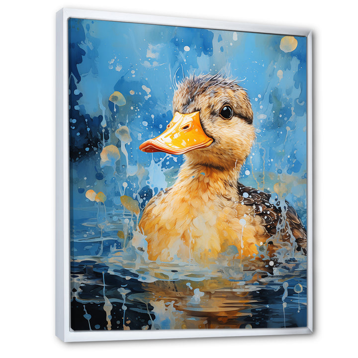 Splashing duckling wonder - Duck Canvas Wall Art