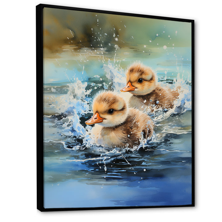 Yellow Playful Paddler ducklings - Duck Wall Decor