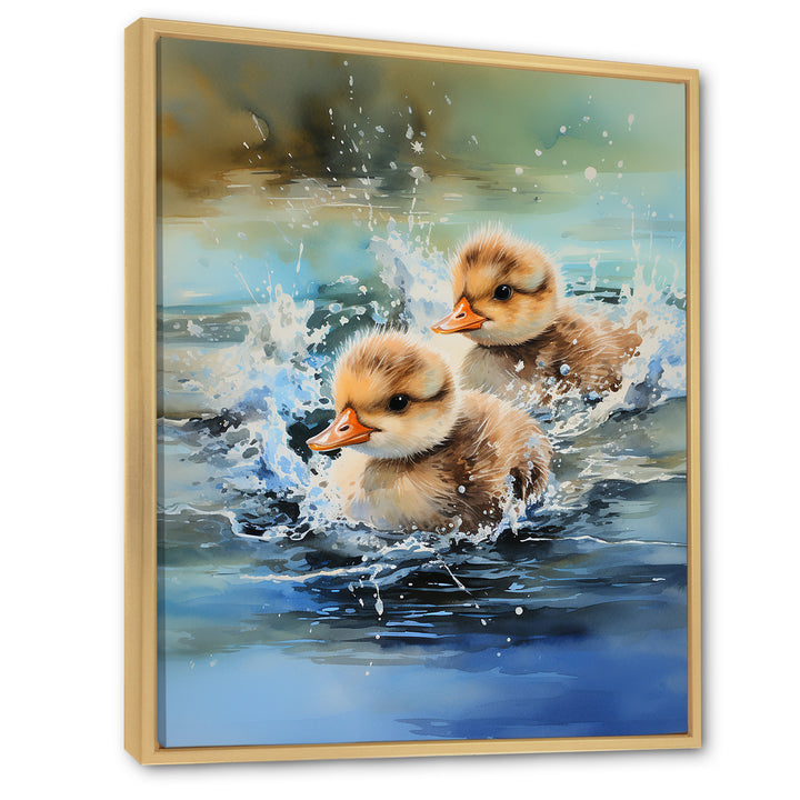 Yellow Playful Paddler ducklings - Duck Wall Decor