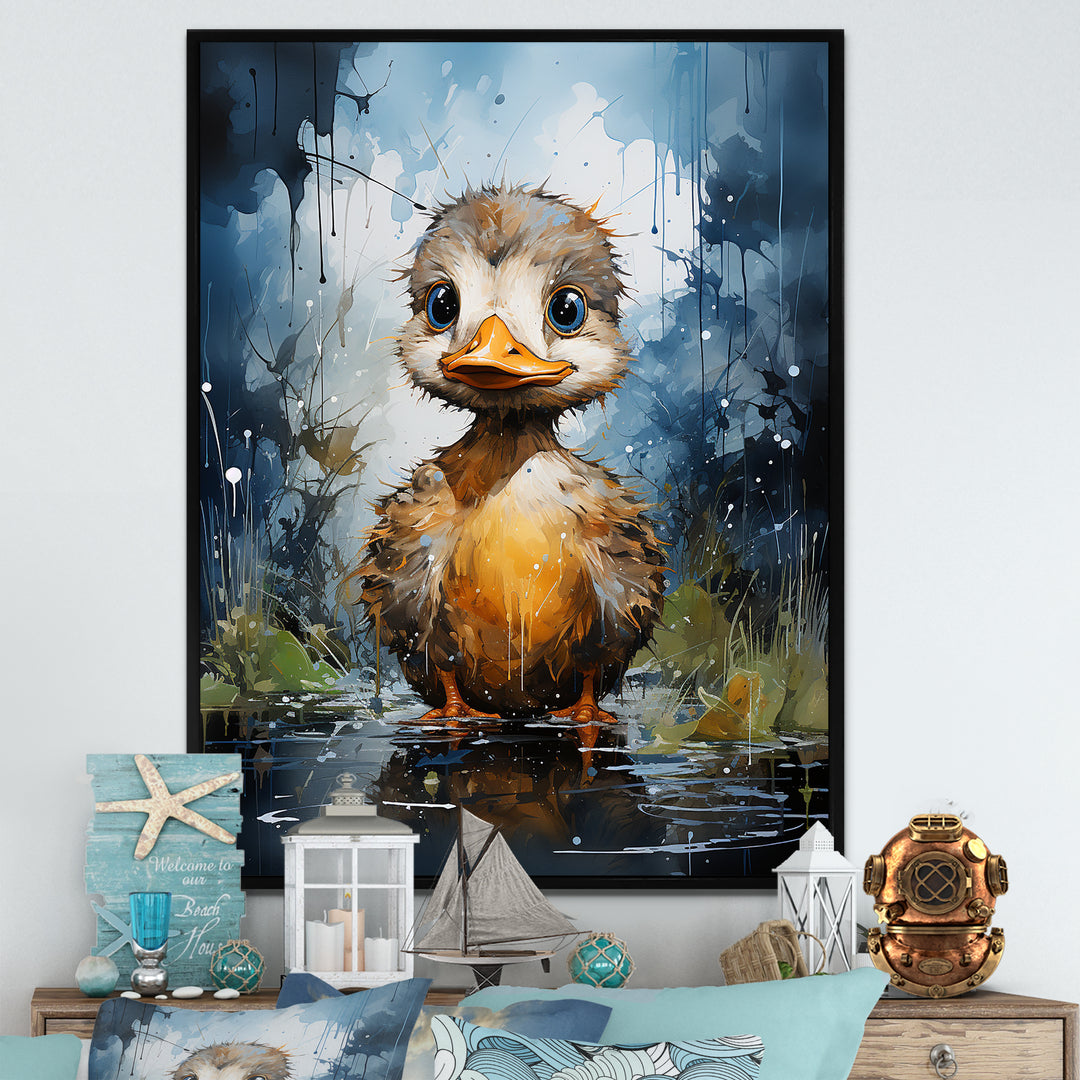 Cute blue and yellow duck for Nursery - Duck Wall Art Prints