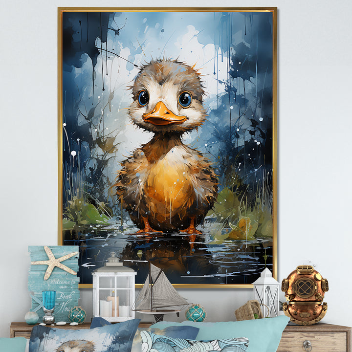 Cute blue and yellow duck for Nursery - Duck Wall Art Prints