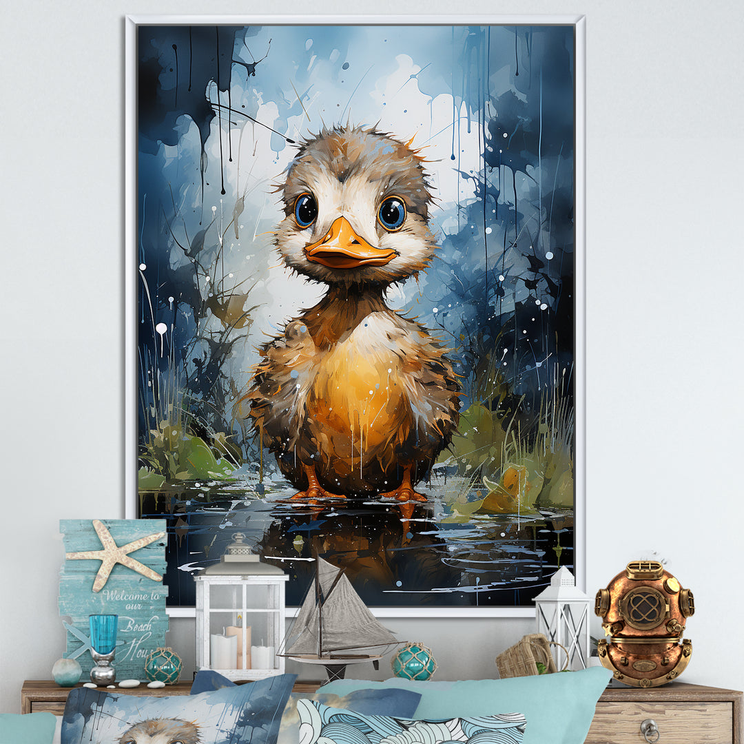 Cute blue and yellow duck for Nursery - Duck Wall Art Prints
