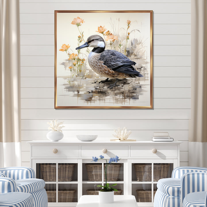 Vintage duck by the pond - Duck Wall Art Prints