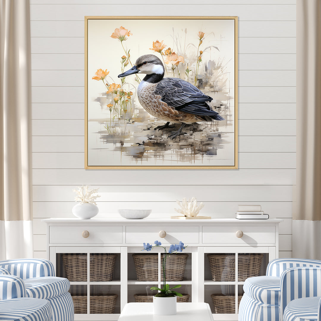 Vintage duck by the pond - Duck Wall Art Prints