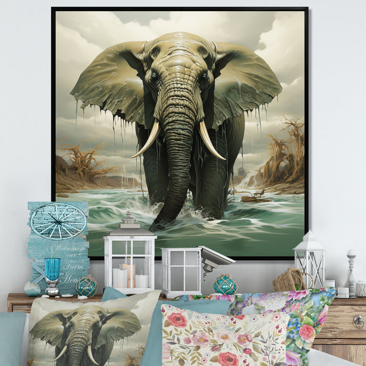 Grey Elephant Dreamscape - Elephant Large Canvas Wall Art