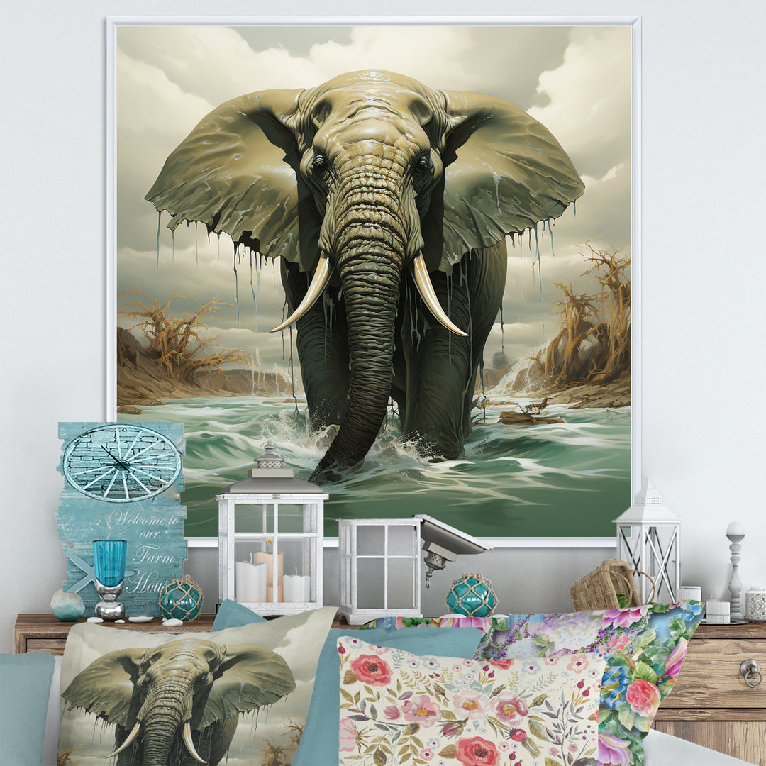 Grey Elephant Dreamscape - Elephant Large Canvas Wall Art