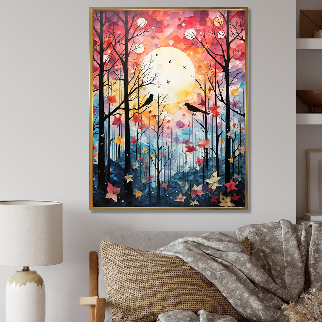 Pink Enchanted floral Botanicals with Eastern bluebird - Bird Floral Living Room Wall Art