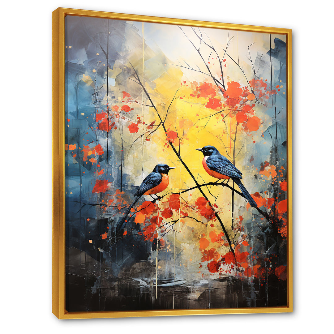 Blue and yellow forest with Eastern bluebird - Bird Floral Bedroom Wall Art