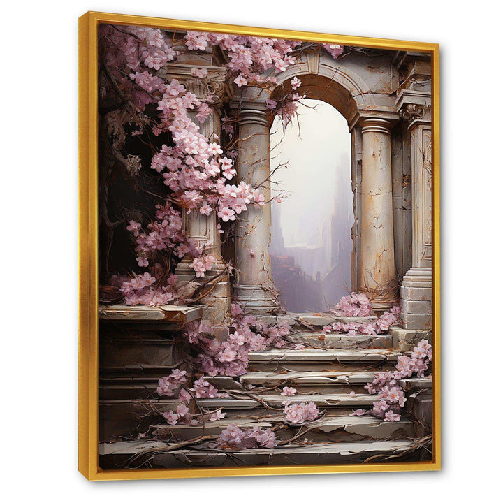 Ancient Ruins door to Even blooms - Fashion Canvas Wall Art