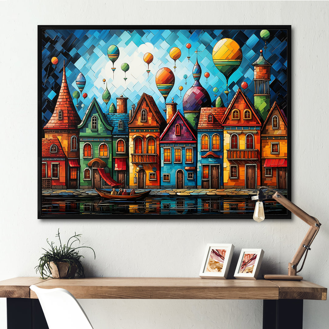 Fantasy air ballon village I - Hot Air Balloon Canvas Wall Art
