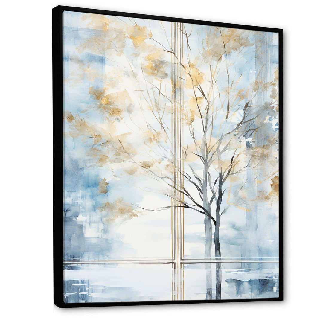 Blue and white forest window view - Farm Canvas Wall Art