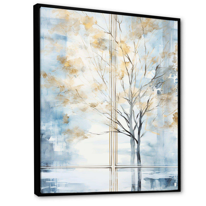 Blue and white forest window view - Farm Canvas Wall Art