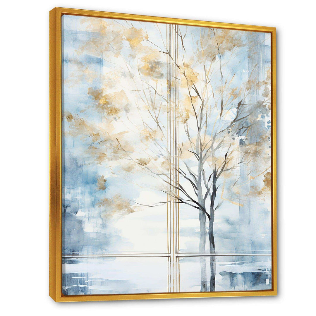 Blue and white forest window view - Farm Canvas Wall Art