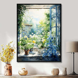 Green and blue countryside window Charm II - Farm Canvas Wall Art