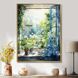 Green and blue countryside window Charm II - Farm Canvas Wall Art