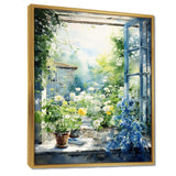 Green and blue countryside window Charm II - Farm Canvas Wall Art